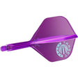 Purple K-Flex No.2 integrated dart flight and shaft, side view, translucent design with Japan logo, isolated on white background