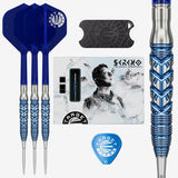 Target Japan Sereno G3 darts set – three assembled darts with retail packaging, point guard and barrel close-up