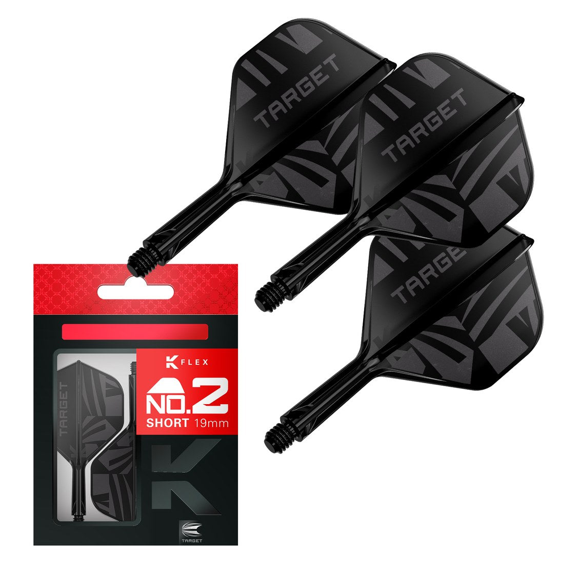 Target K-Flex Black No.2 short – three integrated flights and shafts with packaging