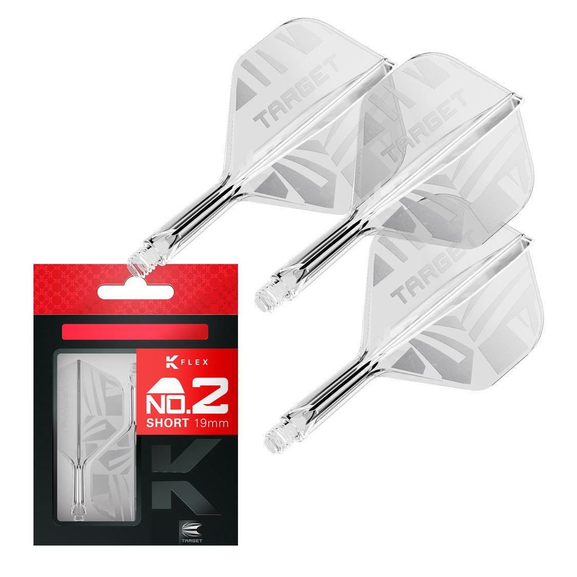 Target K-Flex Clear No.2 short – three integrated flights and shafts with packaging