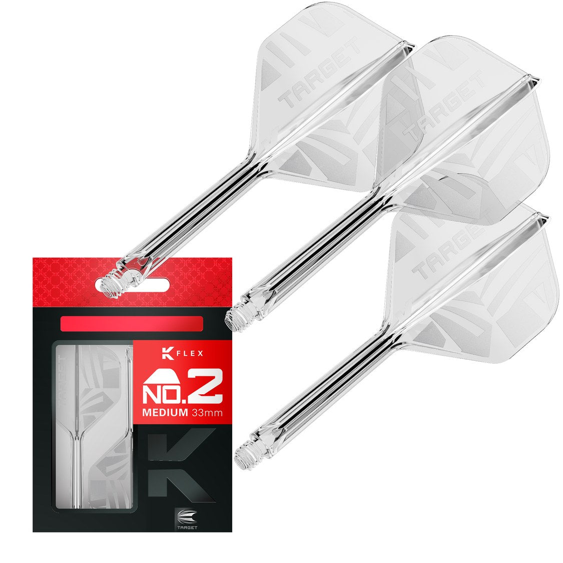 Target K-Flex Clear No.2 medium – three integrated flights and shafts with packaging