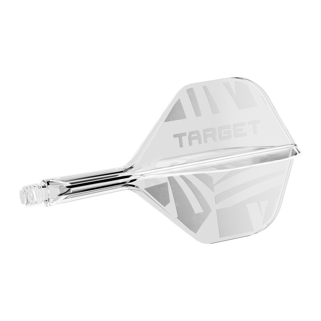 Target K-Flex Clear No.2 – angled view of the moulded clear flight and shaft