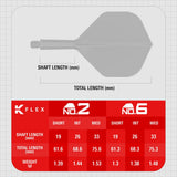 K-Flex size chart – No.2 and No.6 shapes with shaft lengths, total lengths and weights