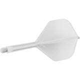 Clear integrated dart flight and shaft system No.2, single piece, isolated on white background, threaded base visible