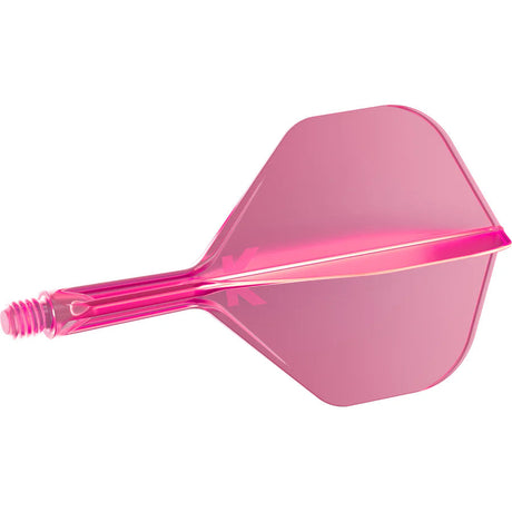 Pink K-Flex No.2 integrated dart flight and shaft system side view, precision molded, isolated on white background