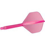 Integrated pink dart flight and shaft system side view, single piece, precision molded, isolated on white background