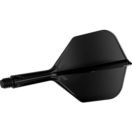 Black integrated dart flight and shaft system No.6, full product view on white background, highlights seamless molded construction