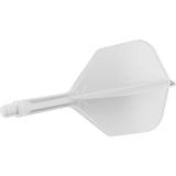 White integrated dart flight and shaft system No.6, full side view on white background, highlighting fusion design