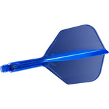 Single blue integrated dart flight and shaft No.6, full product view on white, highlighting molded seamless design