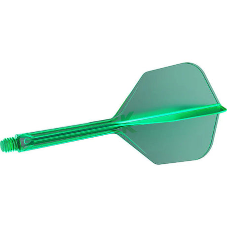 Green integrated dart flight and shaft No.6, full product view on white background, threaded end, molded one-piece dart accessory