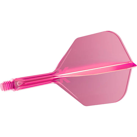 Pink integrated dart flight and shaft system full view on white background, highlighting molded construction and No.6 shape