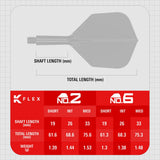 K-Flex size chart – No.2 and No.6 shapes with shaft lengths, total lengths and weights