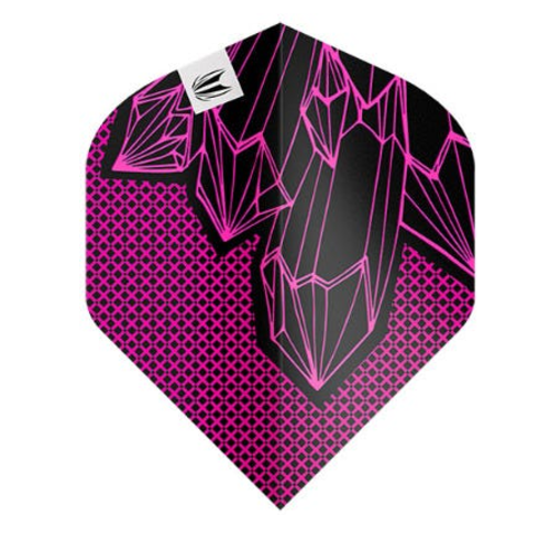 Target Lorraine Winstanley G2 Pro Ultra No.2 dart flight upright on a white background, pink and black design