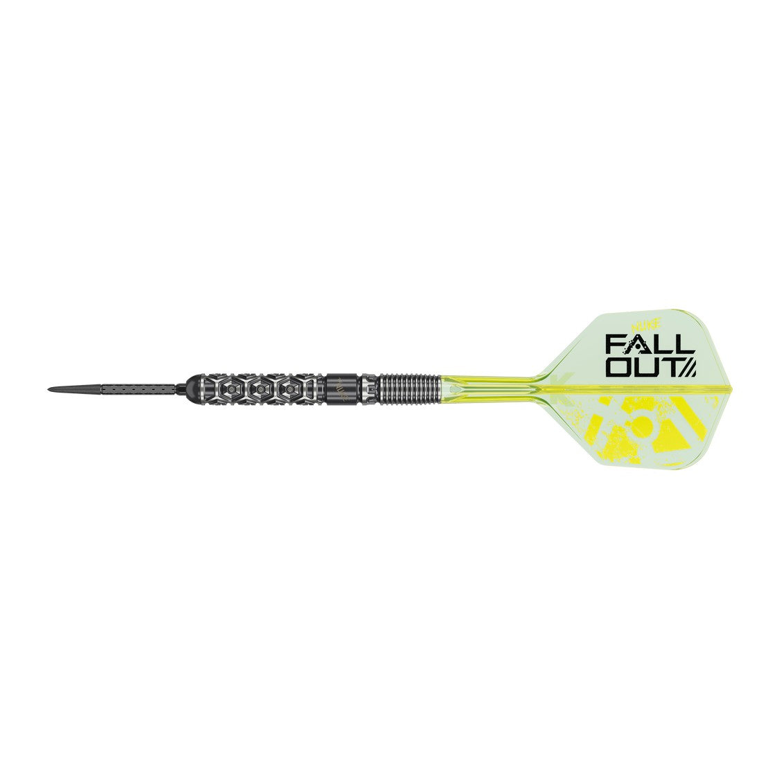 Target Luke Littler Fallout dart – flat side profile from point to flight