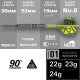Target Luke Littler Fallout specification – 30mm Swiss FLT Point, 52mm barrel, 90% tungsten, 22g, 23g and 24g