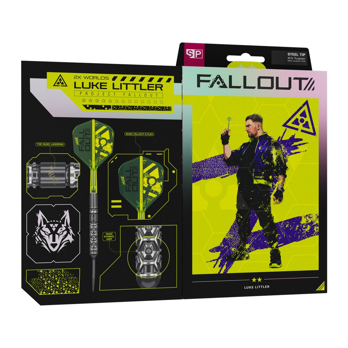 Target Luke Littler Fallout packaging with the flap open