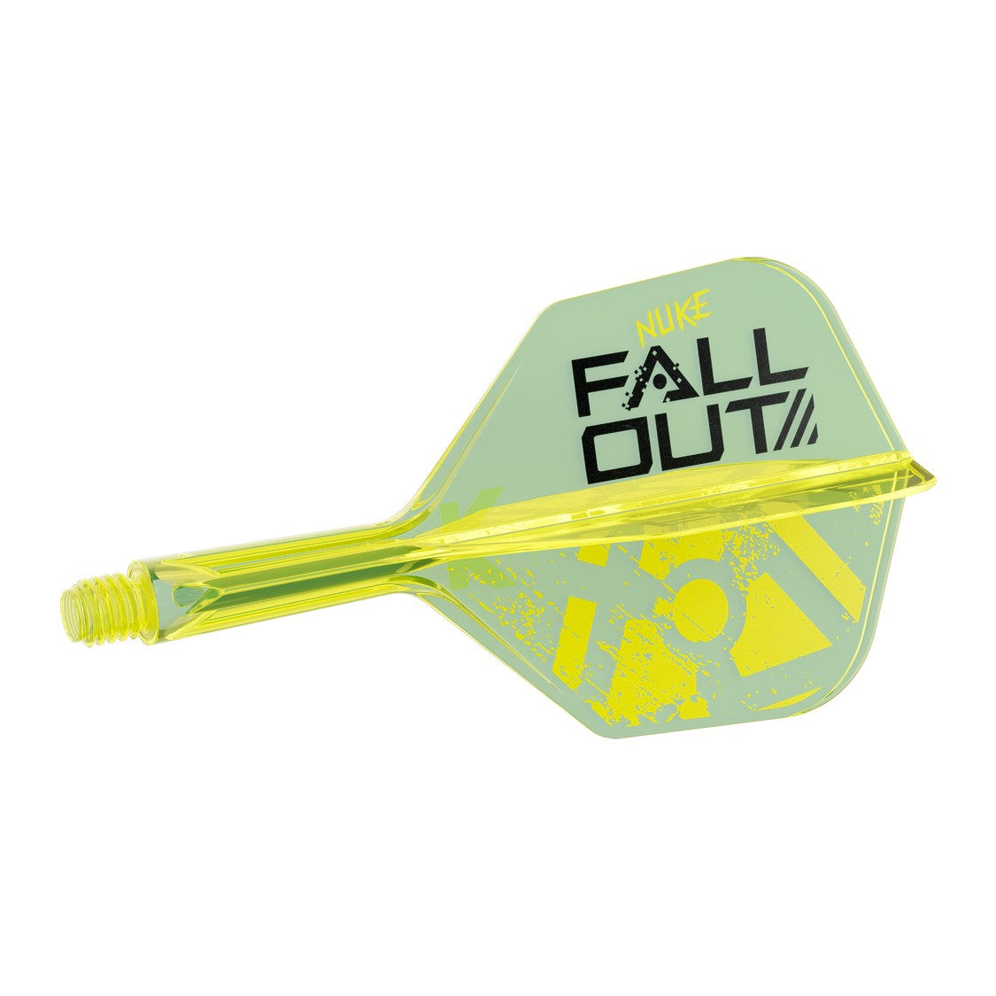 Target Luke Littler Fallout K-Flex No.6 – angled view of the moulded yellow Fallout flight and shaft