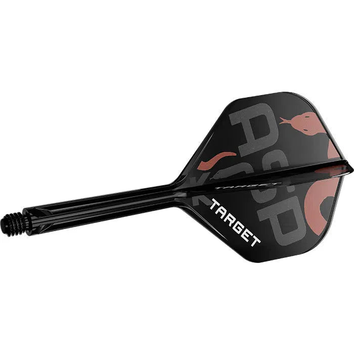 Black K-Flex dart flight and shaft No.2 with ASP serpent design, full view on white background for precision and style reference.