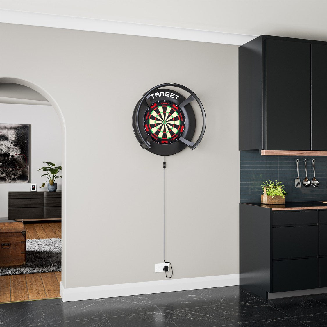 Target Notched Surround in black in a home darts setup