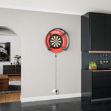 Target Notched Surround in red in a home darts setup