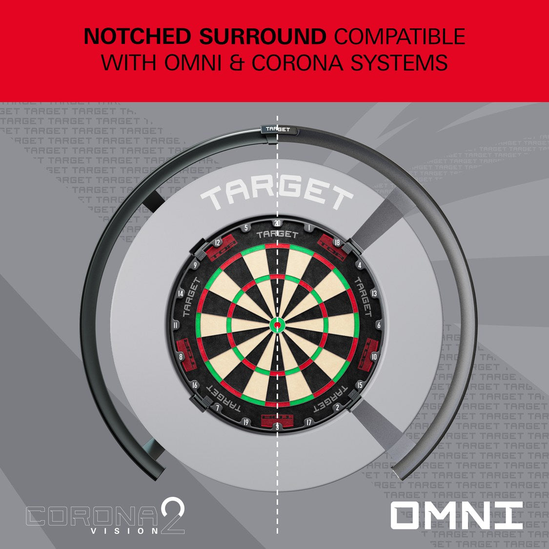 Target Notched Surround in grey – notched design compatible with Omni and Corona Vision systems