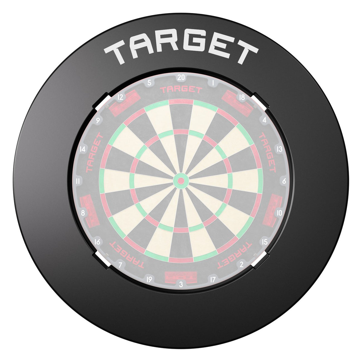Target Notched Dartboard Surround in black fitted around a dartboard
