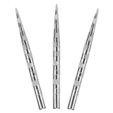 Three steel dart points with hexagonal etched grip, full product view on white background, ideal for enhanced dartboard hold