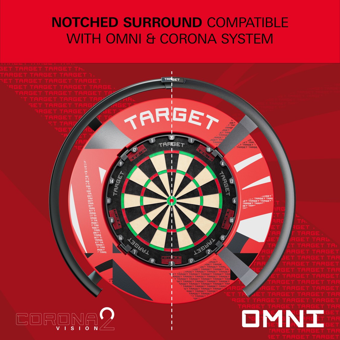 Target Patterned Notched Surround in red patterned – notched design compatible with Omni and Corona Vision systems