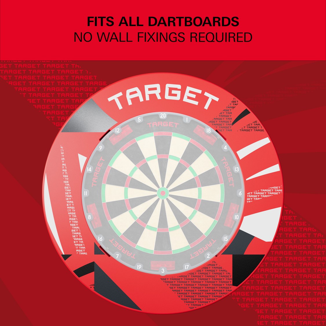 Target Patterned Notched Surround in red patterned – fits all dartboards, no wall fixings required