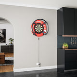 Target Patterned Notched Surround in red patterned in a home darts setup