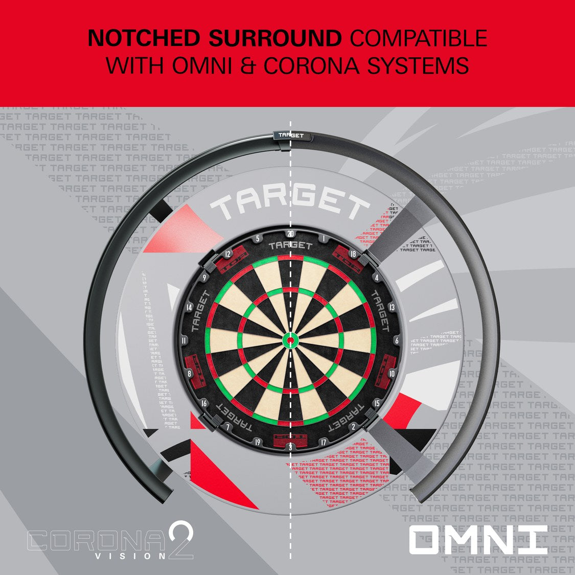 Target Patterned Notched Surround in grey patterned – notched design compatible with Omni and Corona Vision systems