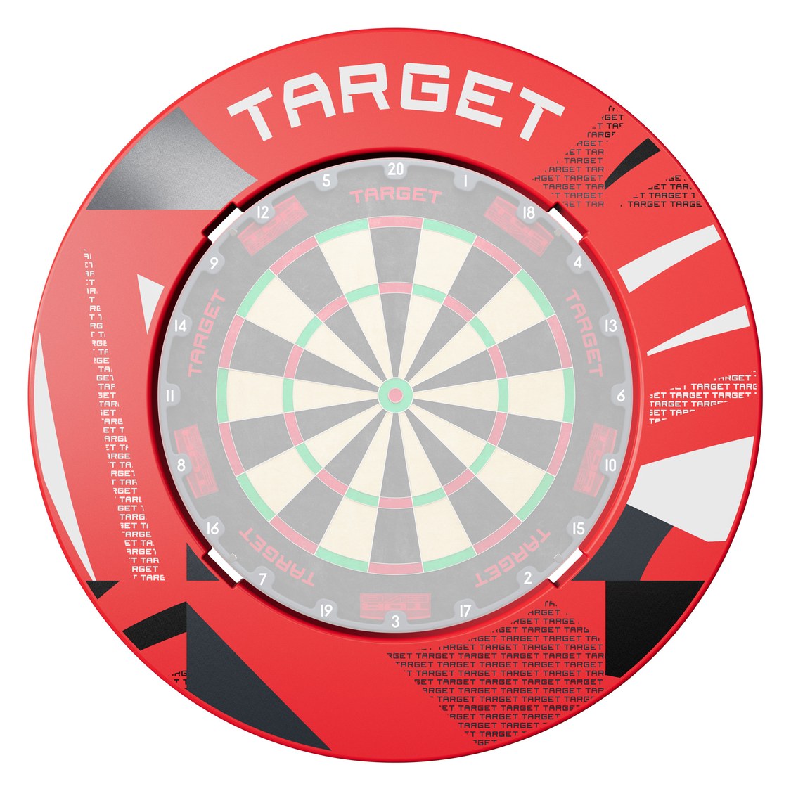 Target Patterned Notched Surround in red patterned fitted around a dartboard