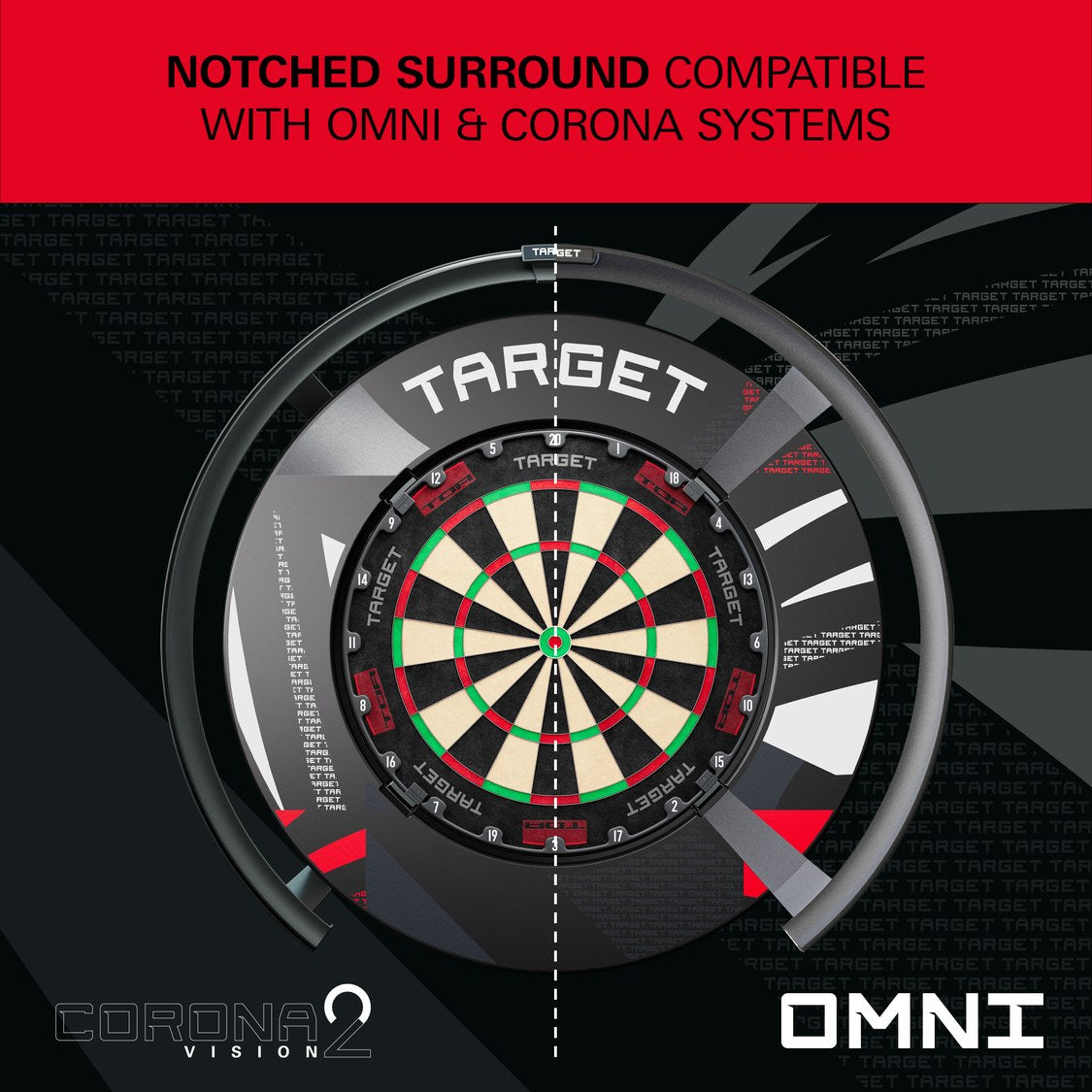 Target Patterned Notched Surround in black patterned – notched design compatible with Omni and Corona Vision systems