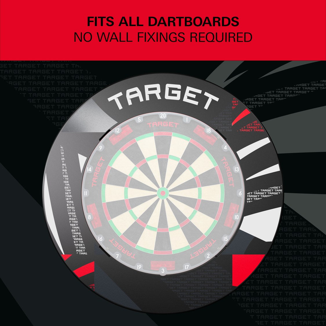 Target Patterned Notched Surround in black patterned – fits all dartboards, no wall fixings required