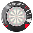 Target Patterned Notched Dartboard Surround in black patterned fitted around a dartboard