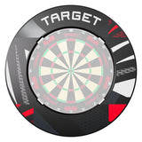 Target Patterned Notched Dartboard Surround in black patterned fitted around a dartboard