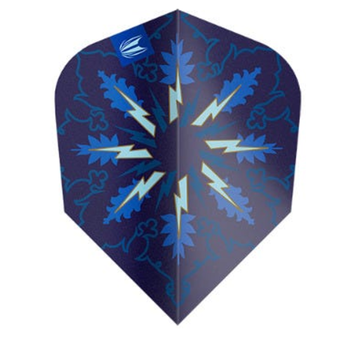 Target Phil Taylor Gx2 Pro Ultra Ten-X dart flight upright on a white background, blue lightning bolt design