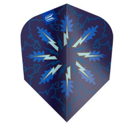 Target Phil Taylor Gx2 Pro Ultra Ten-X dart flight upright on a white background, blue lightning bolt design