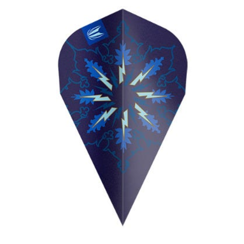 Target Phil Taylor Gx2 Pro Ultra Vapor dart flight upright on a white background, blue lightning bolt design