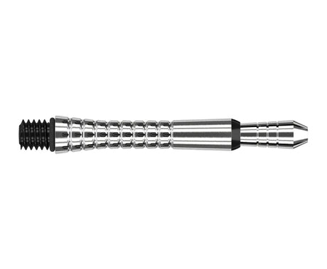 Titanium dart shaft full view isolated on white, featuring pixel grip rings and threaded tip for dart setup
