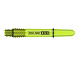 Single neon green Pro Grip Evo AL dart shaft full view on white background highlighting grip rings and flight slot