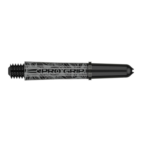 Target Pro Grip Ink black dart shaft, full side view showing the moulded 2BA thread and Pro Grip ring