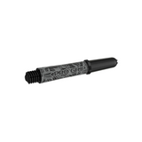 Target Pro Grip Ink black dart shaft, angled view showing the tattoo pattern and flight slot