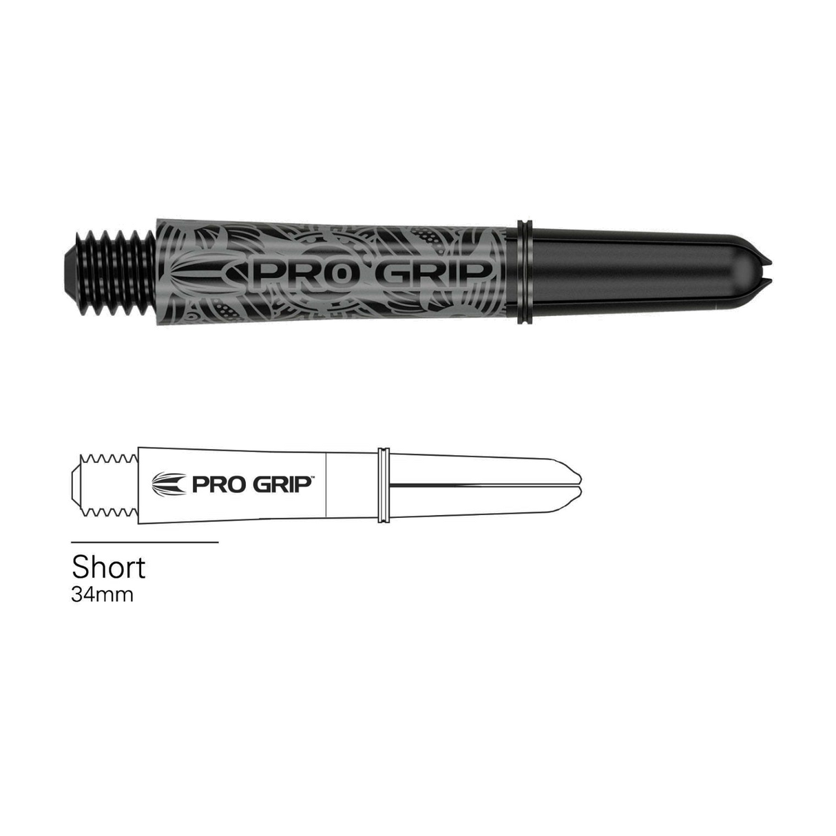Target Pro Grip Ink black dart shaft with short 34mm length diagram