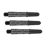 Three Target Pro Grip Ink black dart shafts with hand-drawn tattoo artwork, shown on white background