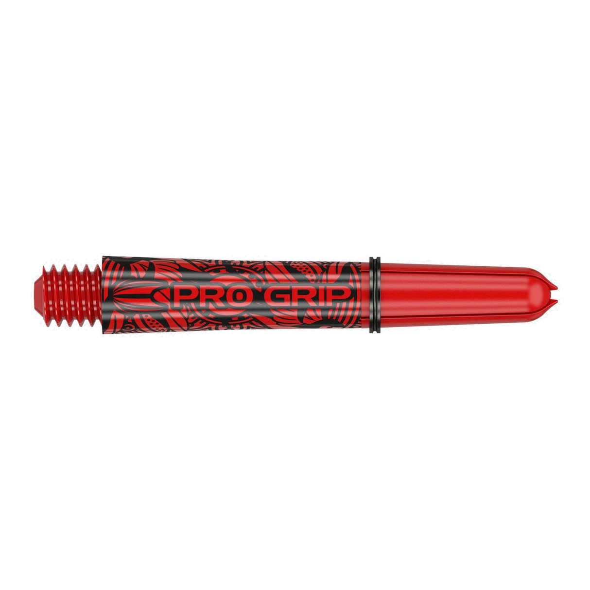 Target Pro Grip Ink red dart shaft, full side view showing the moulded 2BA thread and Pro Grip ring