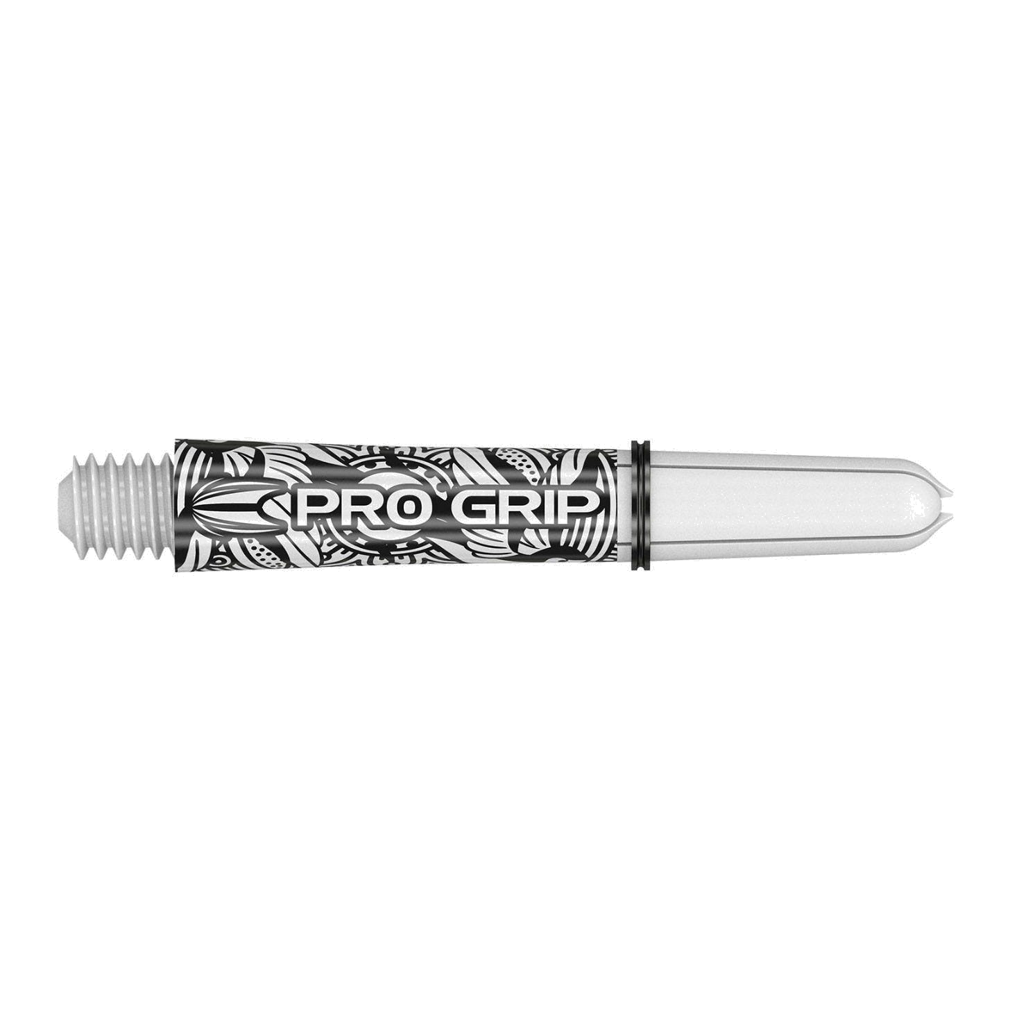 Target Pro Grip Ink white dart shaft, full side view showing the moulded 2BA thread and Pro Grip ring