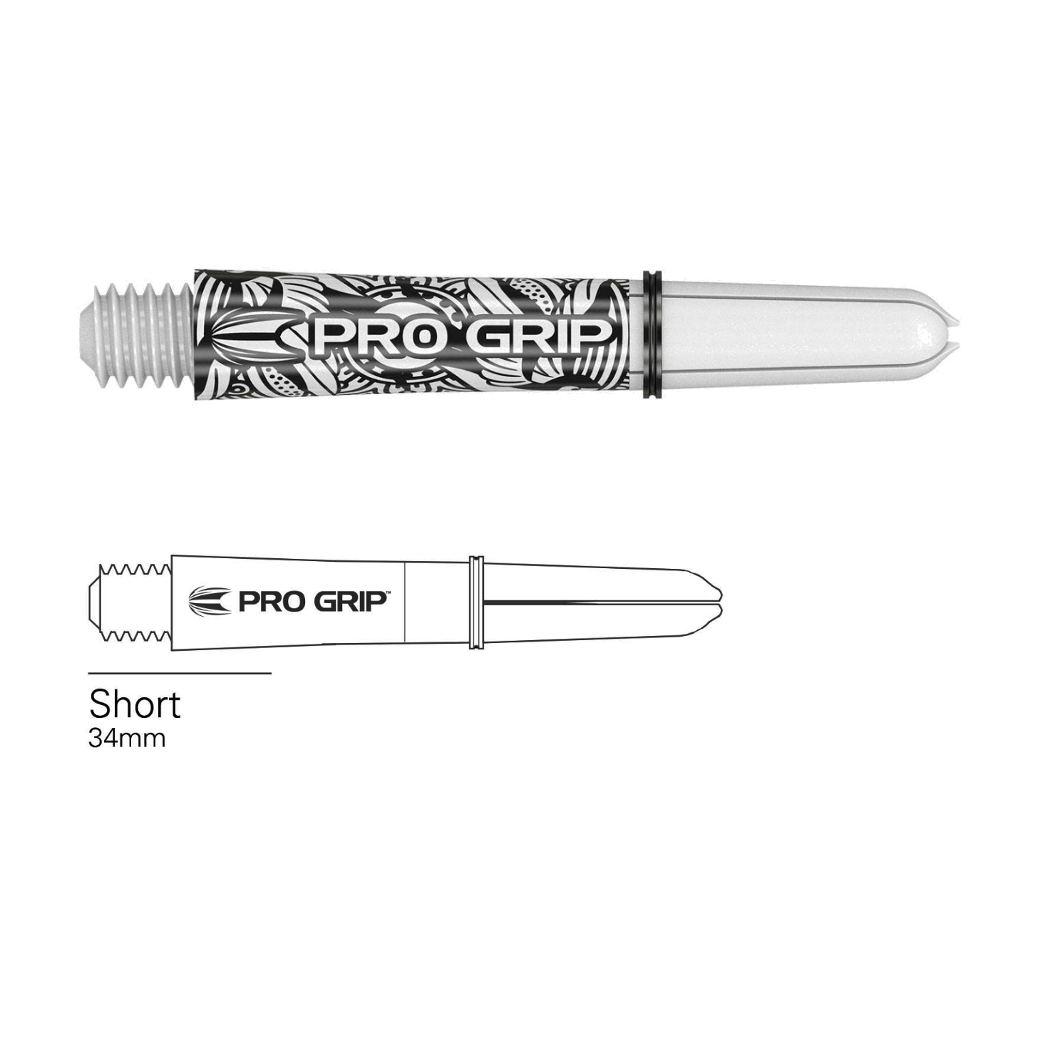 Target Pro Grip Ink white dart shaft with short 34mm length diagram