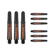 Nine short 34mm Pro Grip Tag dart shafts in black and orange with Target branding on white background