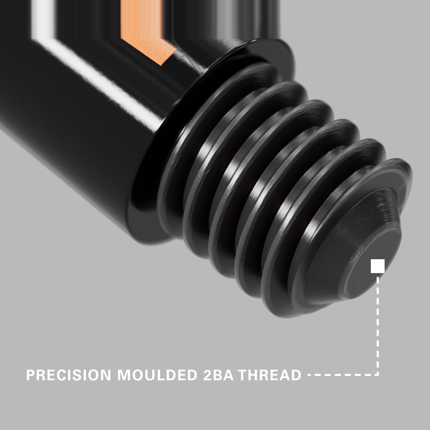 Close-up of the precision moulded 2BA thread on an orange Pro Grip Tag dart shaft